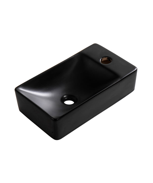 Juego completo de fuente ALONI Essi - fuente derecha - grifo, sifón y tapón de desagüe - negro mate - 38x22 cm