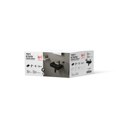 Juego completo de fuente ALONI Essi - fuente derecha - grifo, sifón y tapón de desagüe - negro mate - 38x22 cm