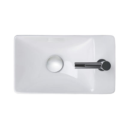 Conjunto completo de fuente ALONI Essi - fuente derecha - grifo, sifón y tapón de desagüe - blanco brillante - cromo - 38x22 cm