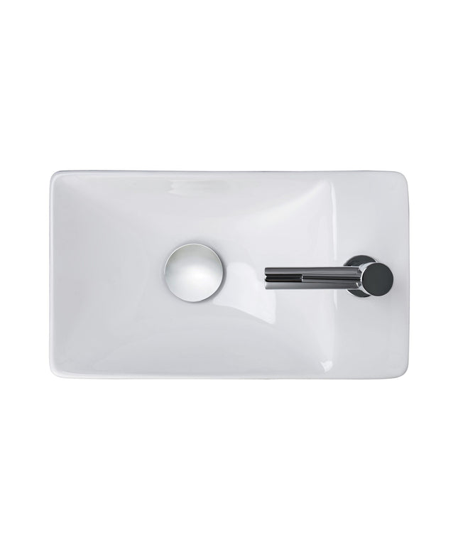 Conjunto completo de fuente ALONI Essi - fuente derecha - grifo, sifón y tapón de desagüe - blanco brillante - cromo - 38x22 cm