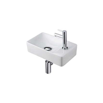 Conjunto completo de fuente ALONI Essi - fuente derecha - grifo, sifón y tapón de desagüe - blanco brillante - cromo - 38x22 cm