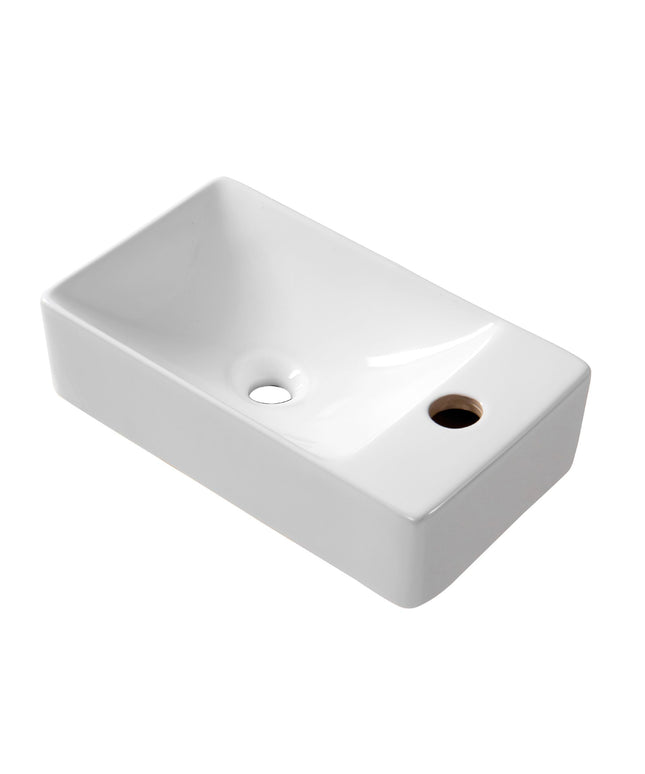 Conjunto completo de fuente ALONI Essi - fuente derecha - grifo, sifón y tapón de desagüe - blanco brillante - cromo - 38x22 cm