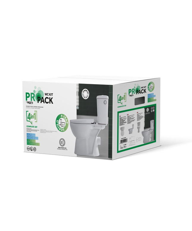 ALONI PRO duoblock floor-standing toilet - rimless - P-trap - wall outlet - reservoir - soft close seat - 4/6L - 39x73x67 cm - white