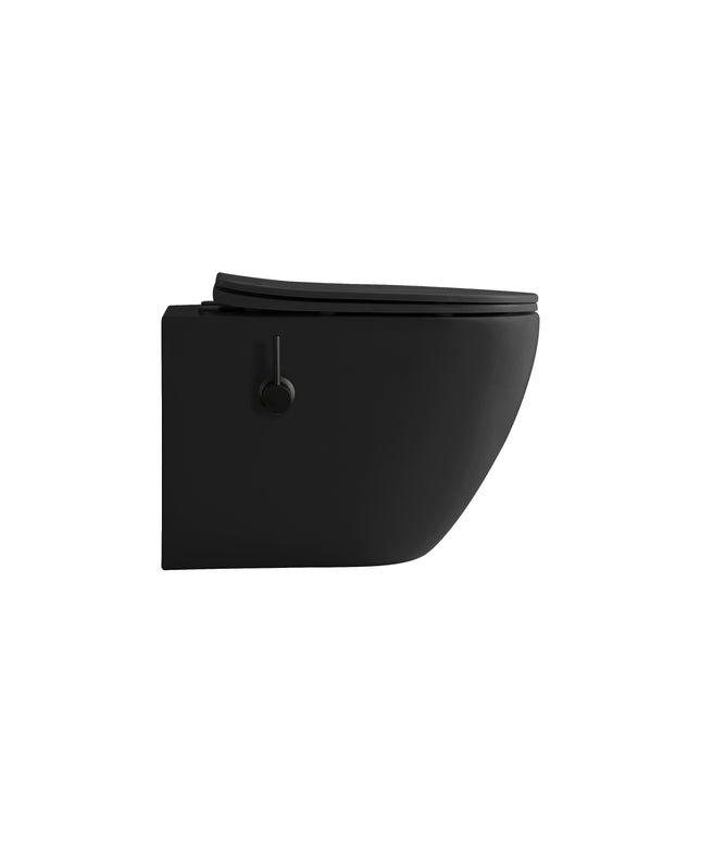 ALONI Hangtoilet met bidet - 360° Flush randloos - 52,5cm - Mat zwart - afbeelding 2