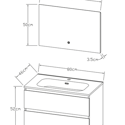 ALONI LIVA bathroom furniture set complete – 60 cm – matt black – with sink and LED mirror – soft close