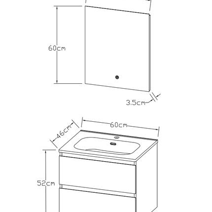 ALONI LIVA bathroom furniture set complete – 60 cm – matt black – with sink and LED mirror – soft close