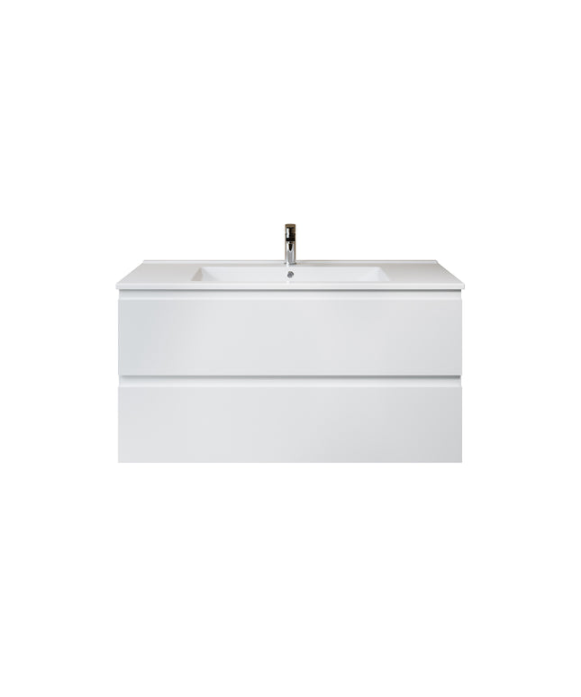 ALONI Sally XL Wastafelonderkast - 2 Lades Softclose Greeploos - 118x60cm - Glanzend wit - afbeelding 2