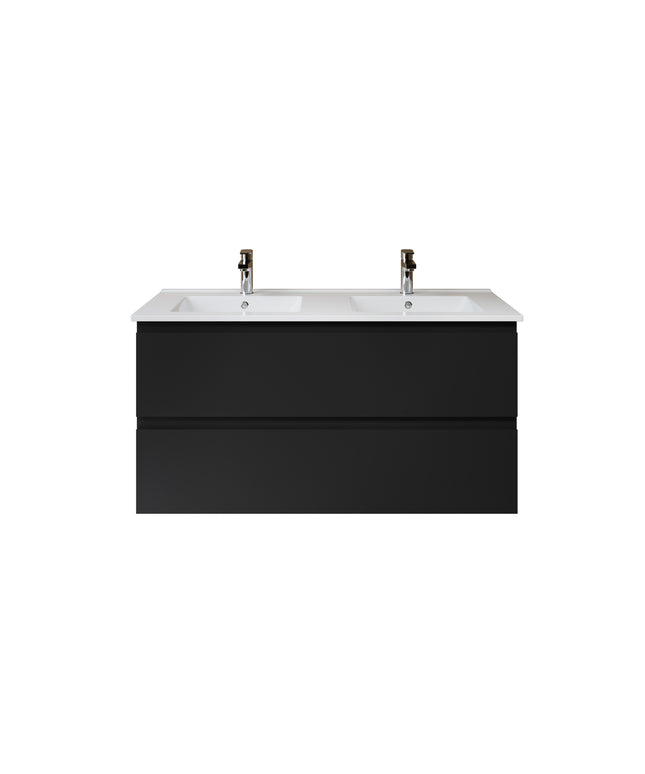 ALONI Sally XL Wastafelonderkast - 2 softclose lades greeploos - 1180x600mm - Mat zwart - afbeelding 2