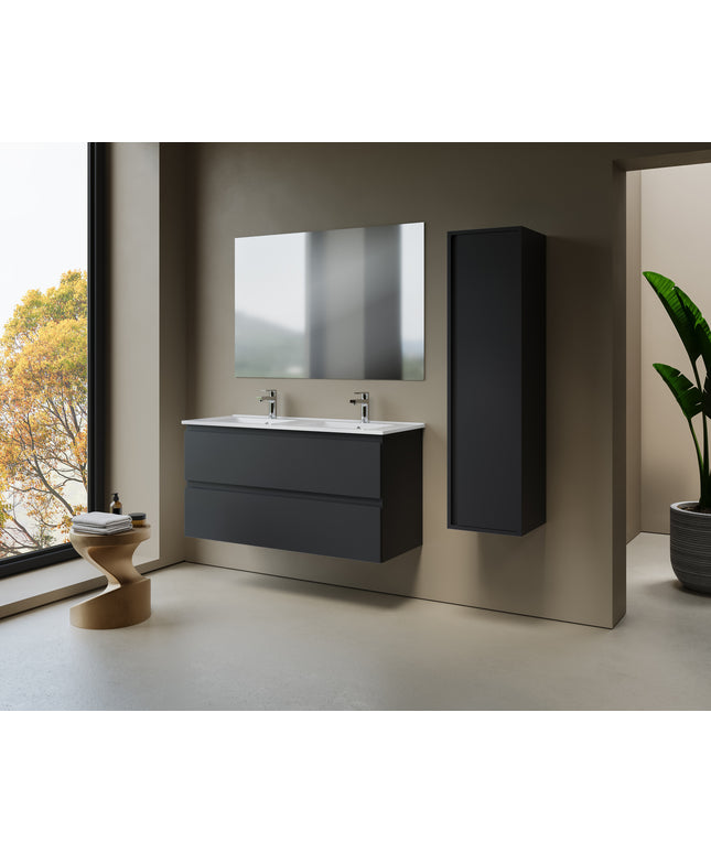ALONI Sally XL Wastafelonderkast - 2 softclose lades greeploos - 1180x600mm - Mat zwart - afbeelding 3
