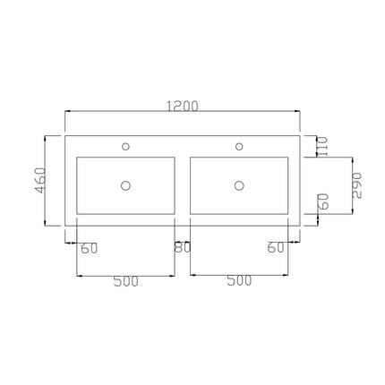 DutchLine - Atlanta Wastafel 120 Dubbele Wasbak - Glans Wit - 2 Kraangaten
