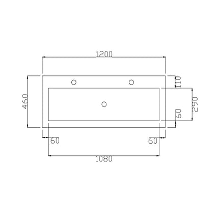DutchLine - Atlanta Wastafel 120 - Mat Wit - 2 Kraangaten