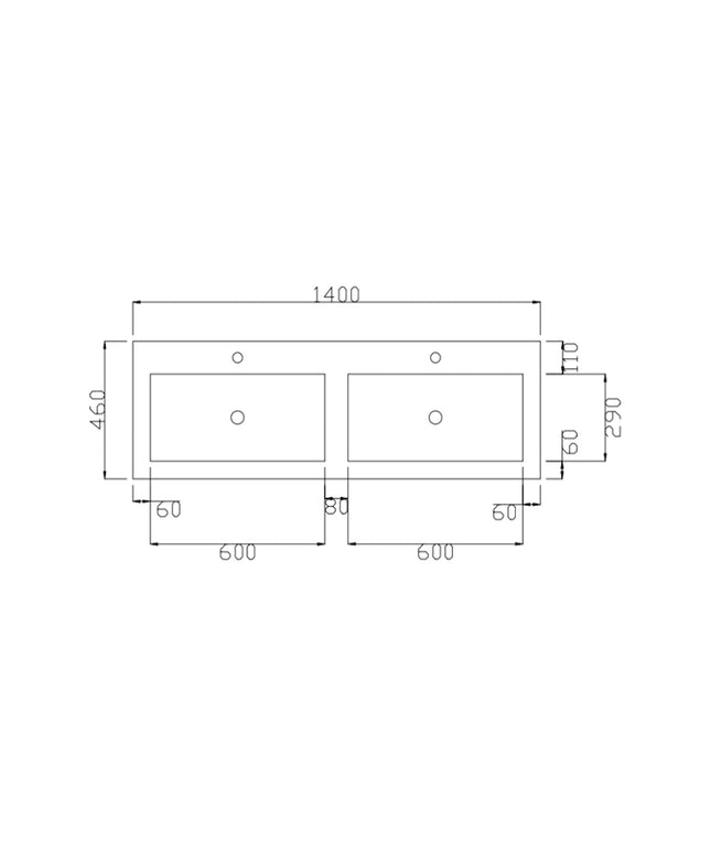 DutchLine - Atlanta Wastafel 140 Dubbele Wasbak - Glans Wit - 2 Kraangaten