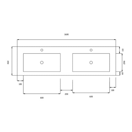 DutchLine - Atlanta Wastafel 160 Dubbele Wasbak - Glans Wit - 2 Kraangaten