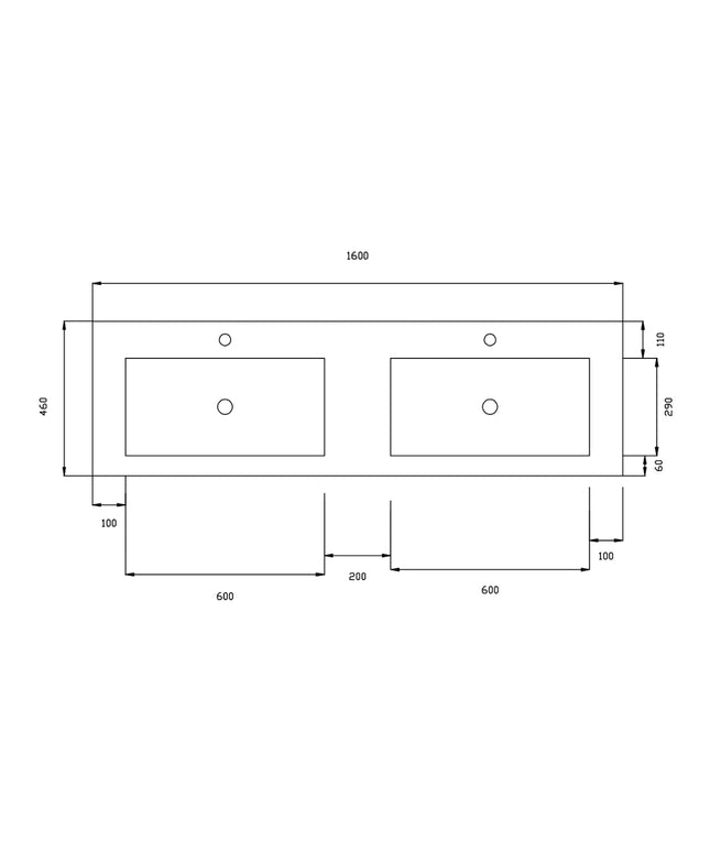 DutchLine - Atlanta Wastafel 160 Dubbele Wasbak - Glans Wit - 2 Kraangaten