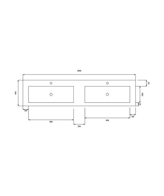 DutchLine - Atlanta Wastafel 200 Dubbele Wasbak - Mat Wit - 2 Kraangaten