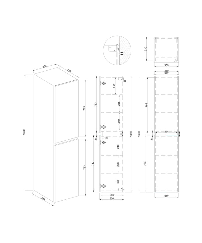 Dutchline Badmeubel Kolomkast – Lumiere – 160x35cm – 2 Deuren