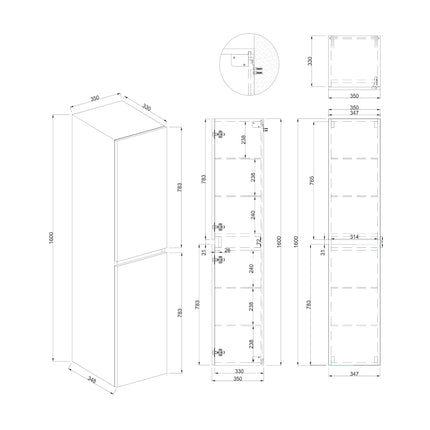 Dutchline Badmeubel Kolomkast - Mat Grijs - 160x35cm - 2 Deuren