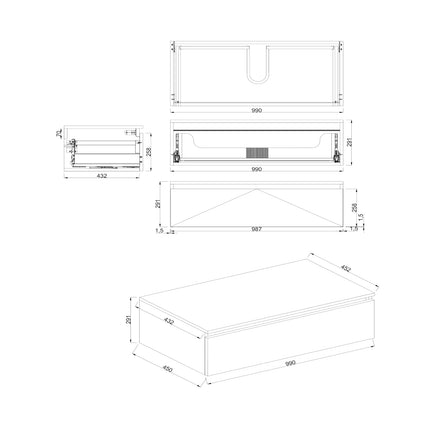 Dutchline Badmeubel Onderkast - Uludag - 100x46cm - 1 Lade - 1 Uitsparing