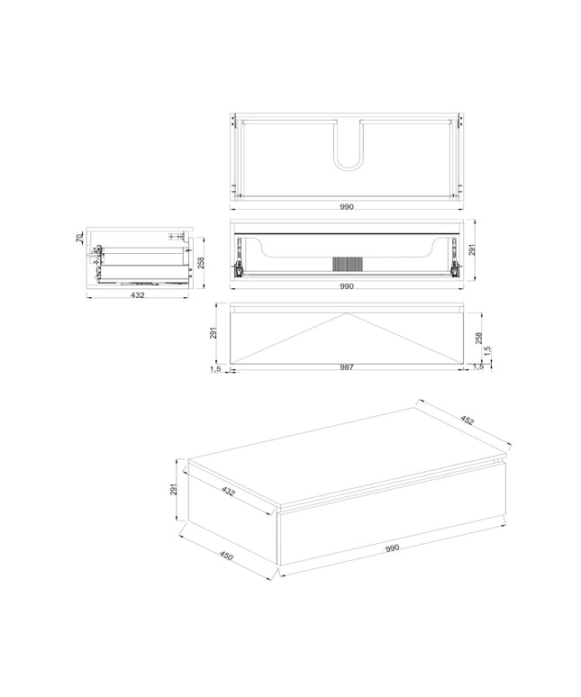 Dutchline Badmeubel Onderkast - Uludag - 100x46cm - 1 Lade - 1 Uitsparing