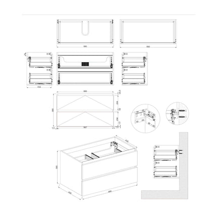 Dutchline Badmeubel Onderkast - Uludag - 100x46cm - 2 Lades - 1 Uitsparing