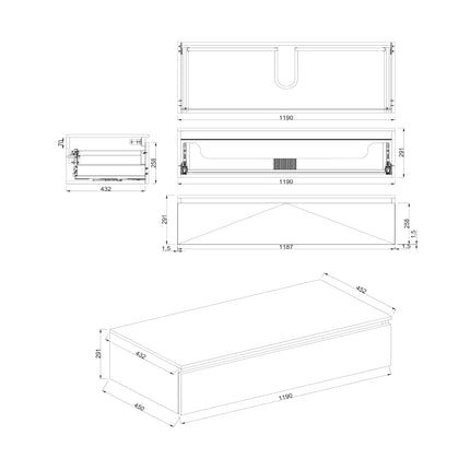 Dutchline Badmeubel Onderkast – Mat Grijs – 120x46cm – 1 Lade – 1 Uitsparing