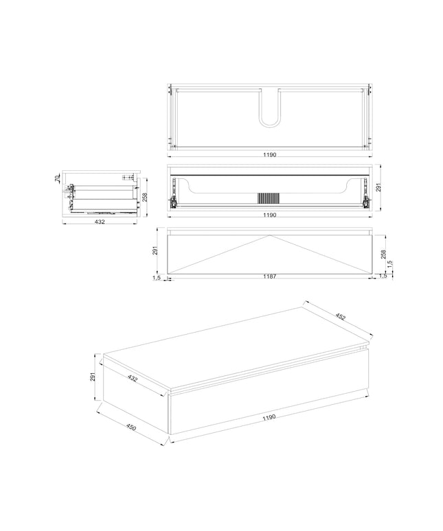Dutchline Badmeubel Onderkast - Uludag - 120x46cm - 1 Lade - 1 Uitsparing
