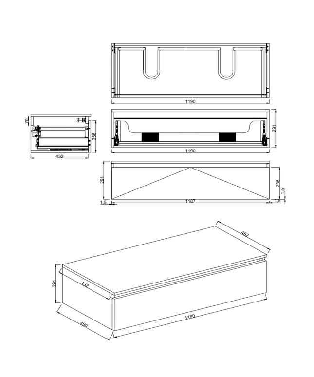 Dutchline Badmeubel Onderkast - Uludag - 120x46cm - 1 Lade - 2 Uitsparingen