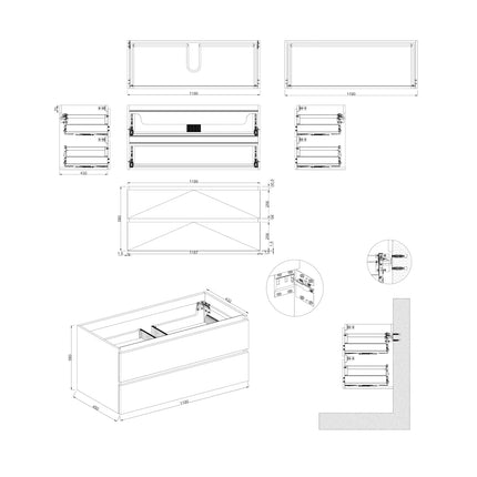 Dutchline Badmeubel Onderkast Midden - Uludag - 120x46cm - 2 Lades - 1 Uitsparing