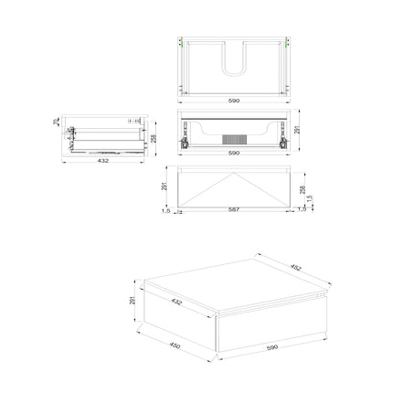 Dutchline Badmeubel Onderkast - Uludag - 60x46cm - 1 Lade - 1 Uitsparing