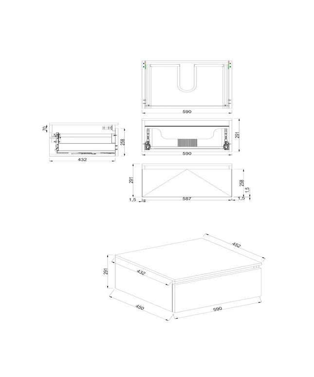 Dutchline Badmeubel Onderkast - Uludag - 60x46cm - 1 Lade - 1 Uitsparing