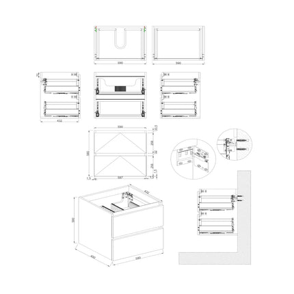 Dutchline Badmeubel Onderkast - Uludag - 60x46cm - 2 Lades - 1 Uitsparing