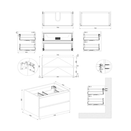 Dutchline Badmeubel Onderkast - Uludag - 80x46cm - 2 Lades - 1 Uitsparing