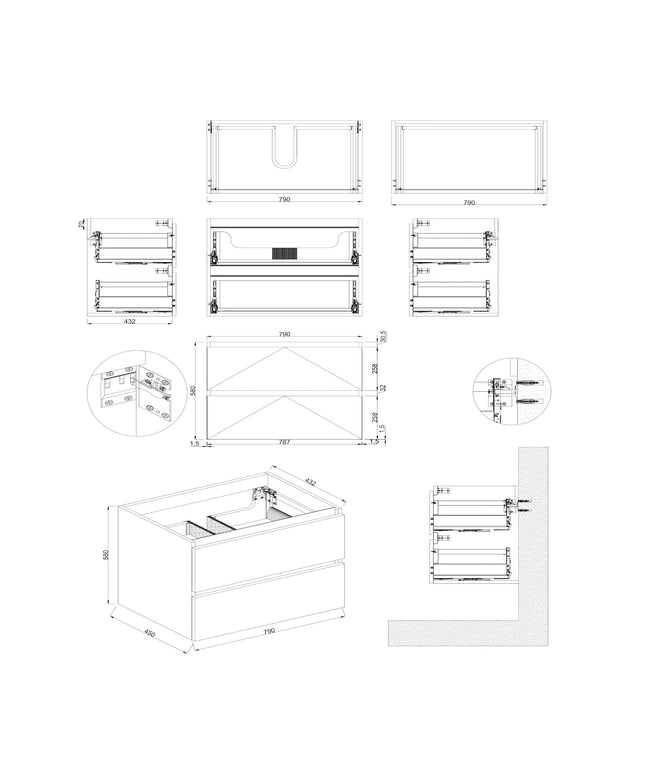 Dutchline Badmeubel Onderkast - Uludag - 80x46cm - 2 Lades - 1 Uitsparing