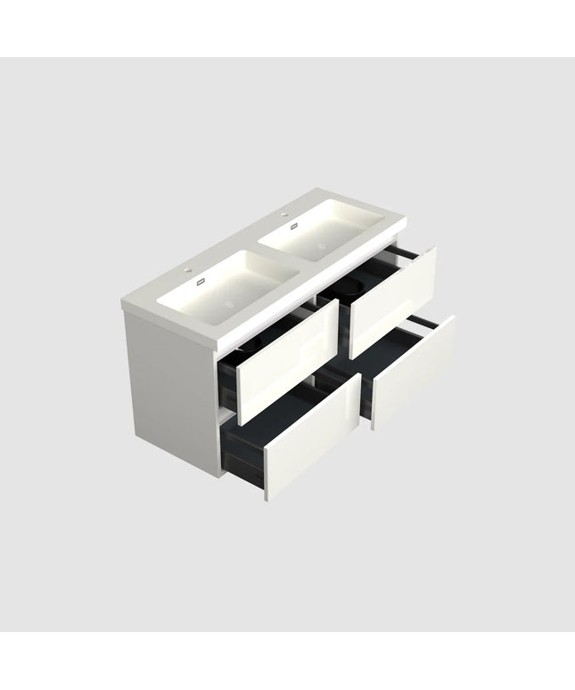 Dutchline Badmeubel Onderkast - Glans Wit - 120x46cm - 4 Lades - 2 Uitsparingen