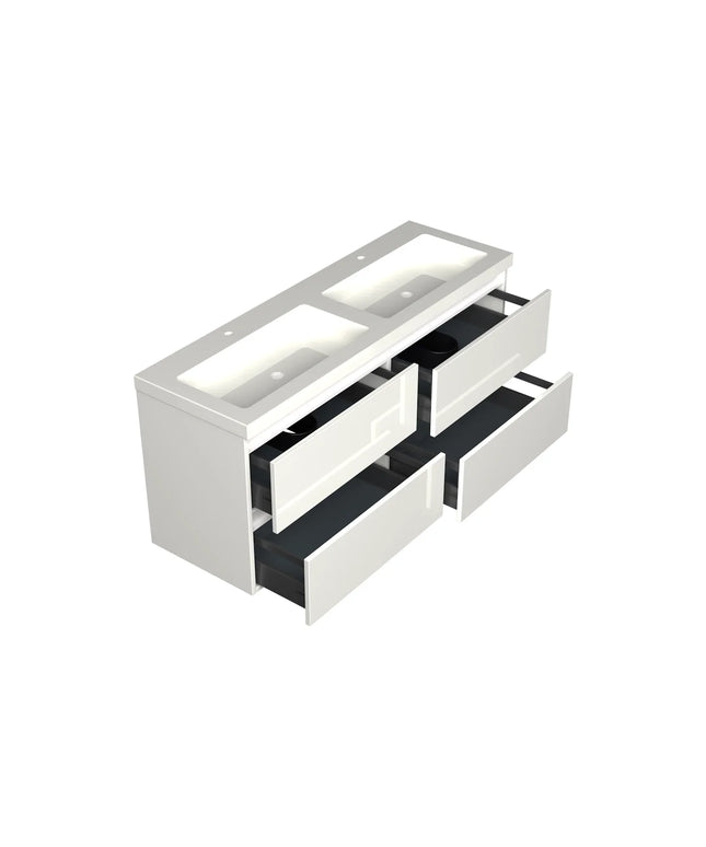 Dutchline Badmeubel Onderkast - Glans Wit - 140x46cm - 4 Lades - 2 Uitsparingen