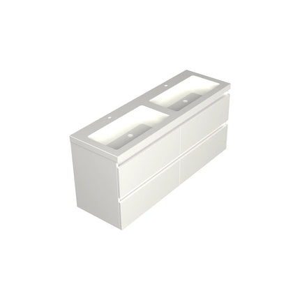 Dutchline Badmeubel Onderkast - Glans Wit - 140x46cm - 4 Lades - 2 Uitsparingen