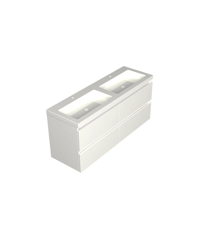 Dutchline Badmeubel Onderkast - Glans Wit - 140x46cm - 4 Lades - 2 Uitsparingen