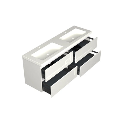 Dutchline Badmeubel Onderkast - Glans Wit - 160x46cm - 4 Lades - 2 Uitsparingen