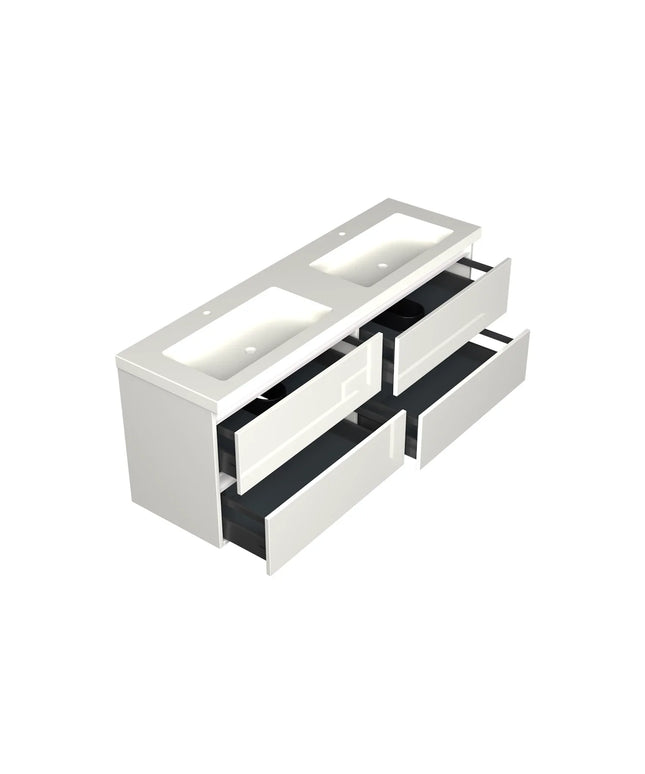 Dutchline Badmeubel Onderkast - Glans Wit - 160x46cm - 4 Lades - 2 Uitsparingen