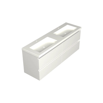 Dutchline Badmeubel Onderkast - Glans Wit - 160x46cm - 4 Lades - 2 Uitsparingen