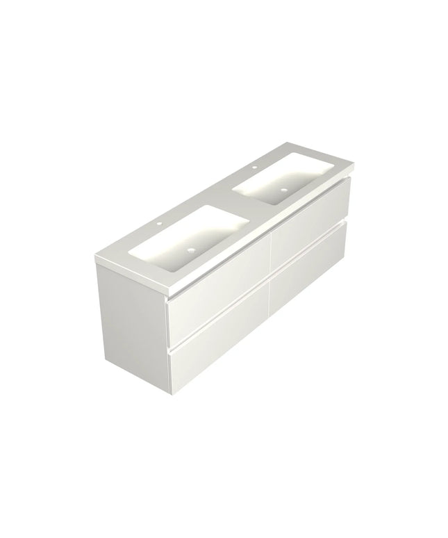 Dutchline Badmeubel Onderkast - Glans Wit - 160x46cm - 4 Lades - 2 Uitsparingen