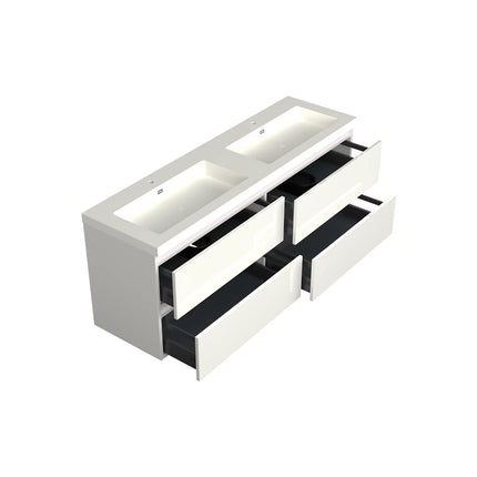 Dutchline Badmeubel Onderkast - Glans Wit - 200x46cm - 4 Lades - 2 Uitsparingen