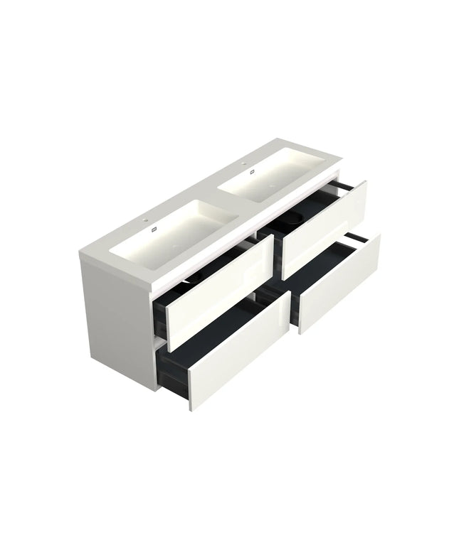 Dutchline Badmeubel Onderkast - Glans Wit - 200x46cm - 4 Lades - 2 Uitsparingen