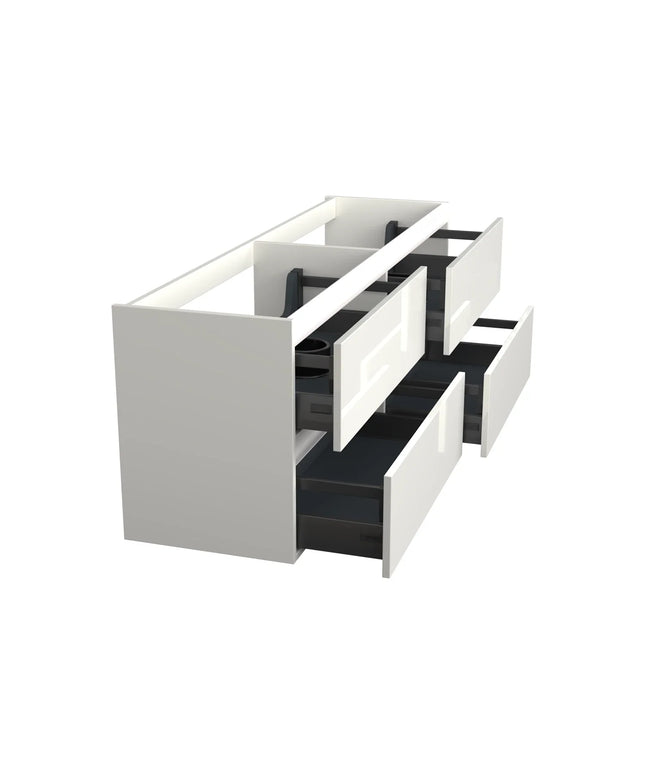 Dutchline Badmeubel Onderkast - Glans Wit - 200x46cm - 4 Lades - 2 Uitsparingen
