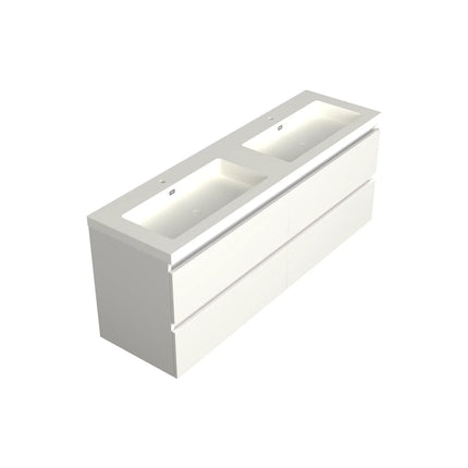 Dutchline Badmeubel Onderkast - Glans Wit - 200x46cm - 4 Lades - 2 Uitsparingen