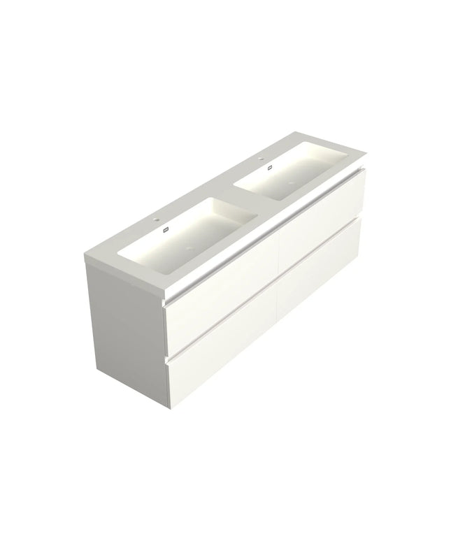 Dutchline Badmeubel Onderkast - Glans Wit - 200x46cm - 4 Lades - 2 Uitsparingen