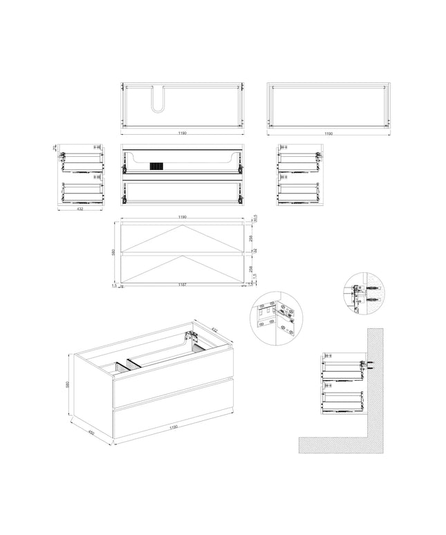 Dutchline Badmeubel Onderkast Links - Uludag - 120x46cm - 2 Lades - 1 Uitsparing