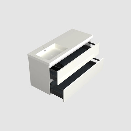 Dutchline Badmeubel Onderkast Links - Glans Wit - 120x46cm - 2 Lades - 1 Uitsparing
