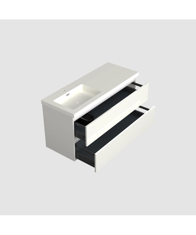 Dutchline Badmeubel Onderkast Links - Glans Wit - 120x46cm - 2 Lades - 1 Uitsparing