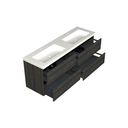 Dutchline Badmeubel Onderkast - Lumiere - 160x46cm - 4 Lades - 2 Uitsparingen